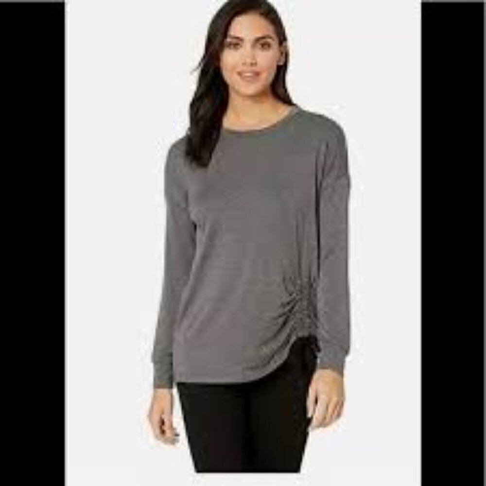 KENSIE Women's Gray Ruched Side Pullover Sweatshirt M Dark Academia Activewear